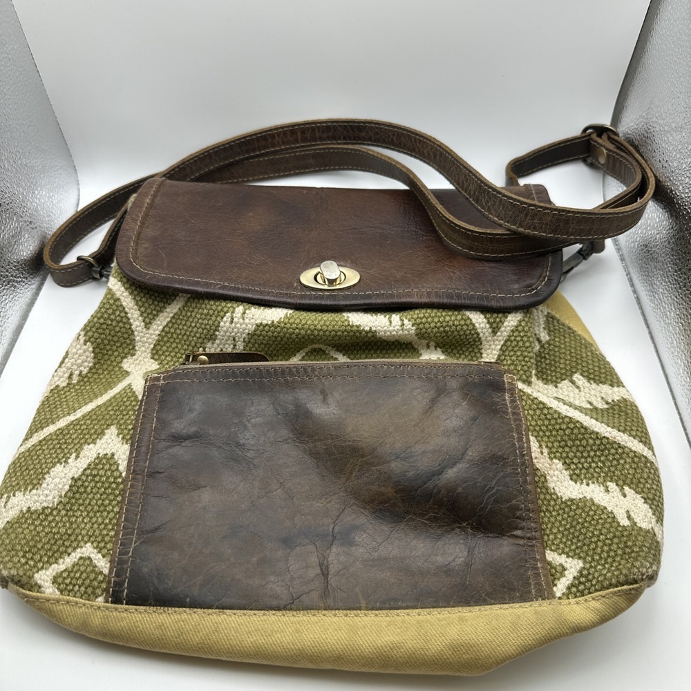 Myra Canvas Leather Brown Fantasy Backpack Purse Olive Green Boho Rustic